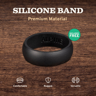 Black Tungsten Domed Wedding Band With Koa Wood 8MM