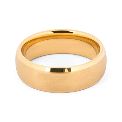 24 Karat Gold Plated Tungsten Brushed Wedding Band With Beveled Edges 8MM