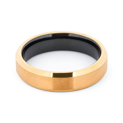 24 Karat Gold Plated Tungsten Wedding Band With Black Interior 6MM