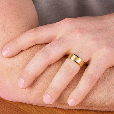 24 Karat Gold Plated Tungsten Wedding Band With Black Interior 8MM