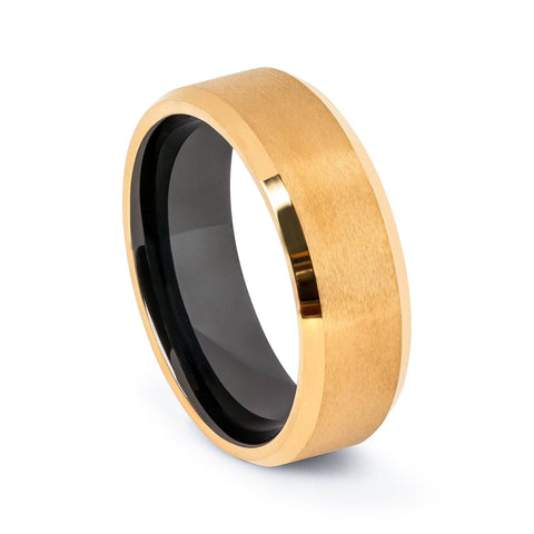 24 Karat Gold Plated Tungsten Wedding Band With Black Interior 8MM