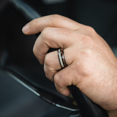 Black Tungsten Wedding Band With Deer Antler And Pear Wood 8MM