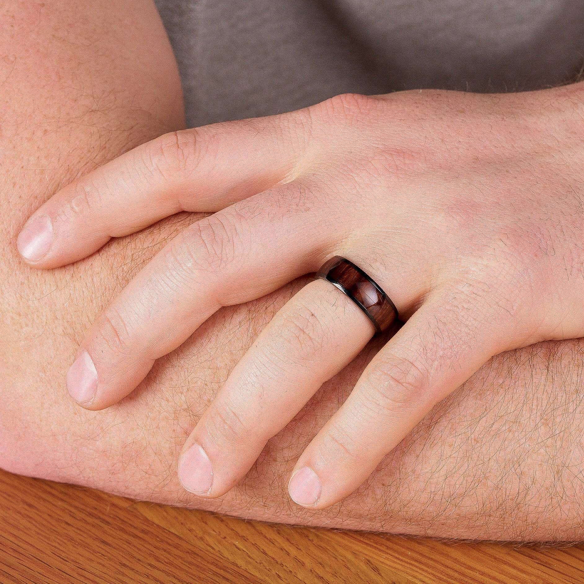 Black Titanium Wedding Band With Chestnut Wood