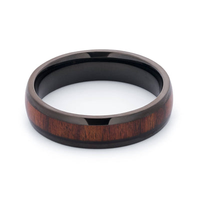 Black Titanium Wedding Band With Chestnut Wood 6MM