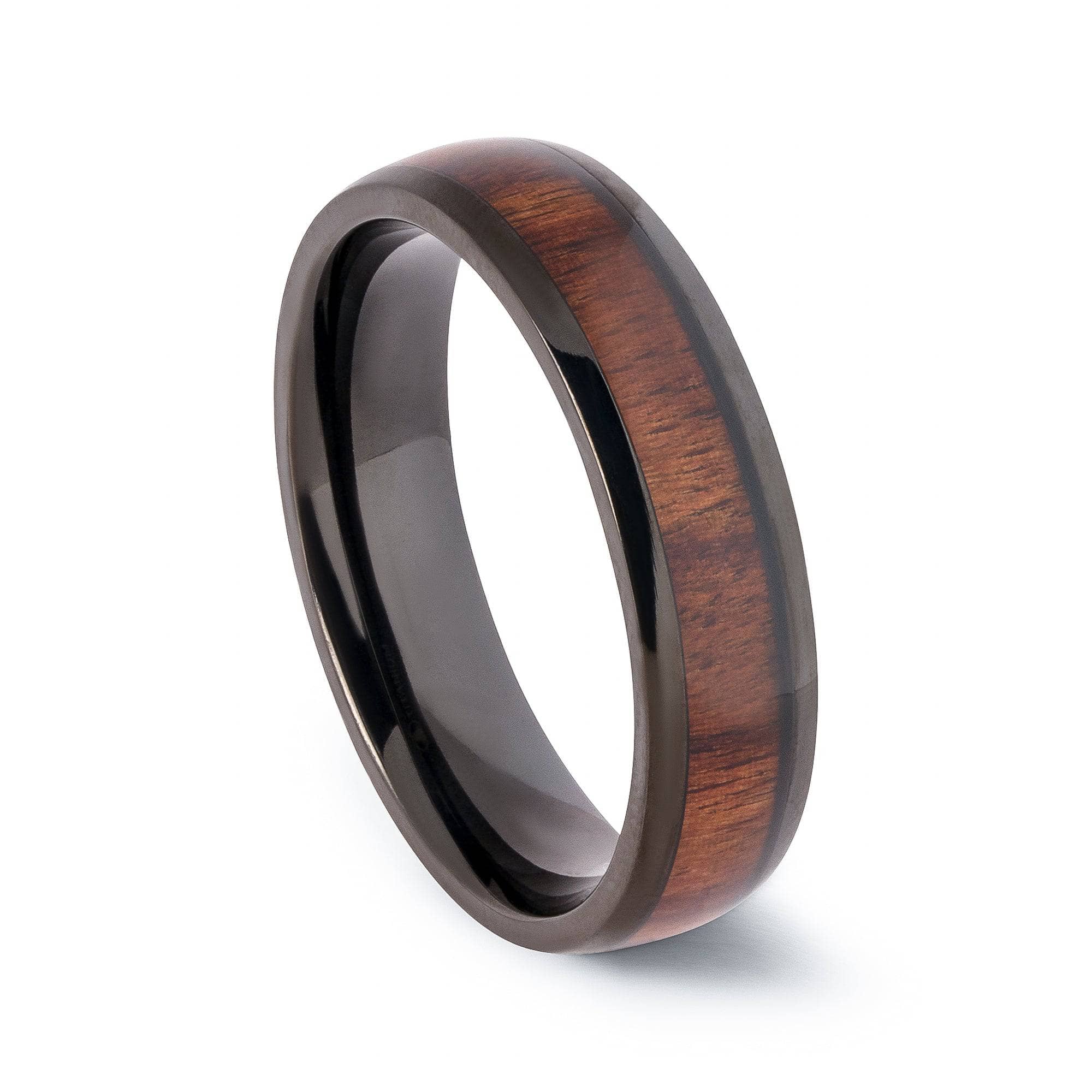 Black Titanium Wedding Band With Chestnut Wood 6MM