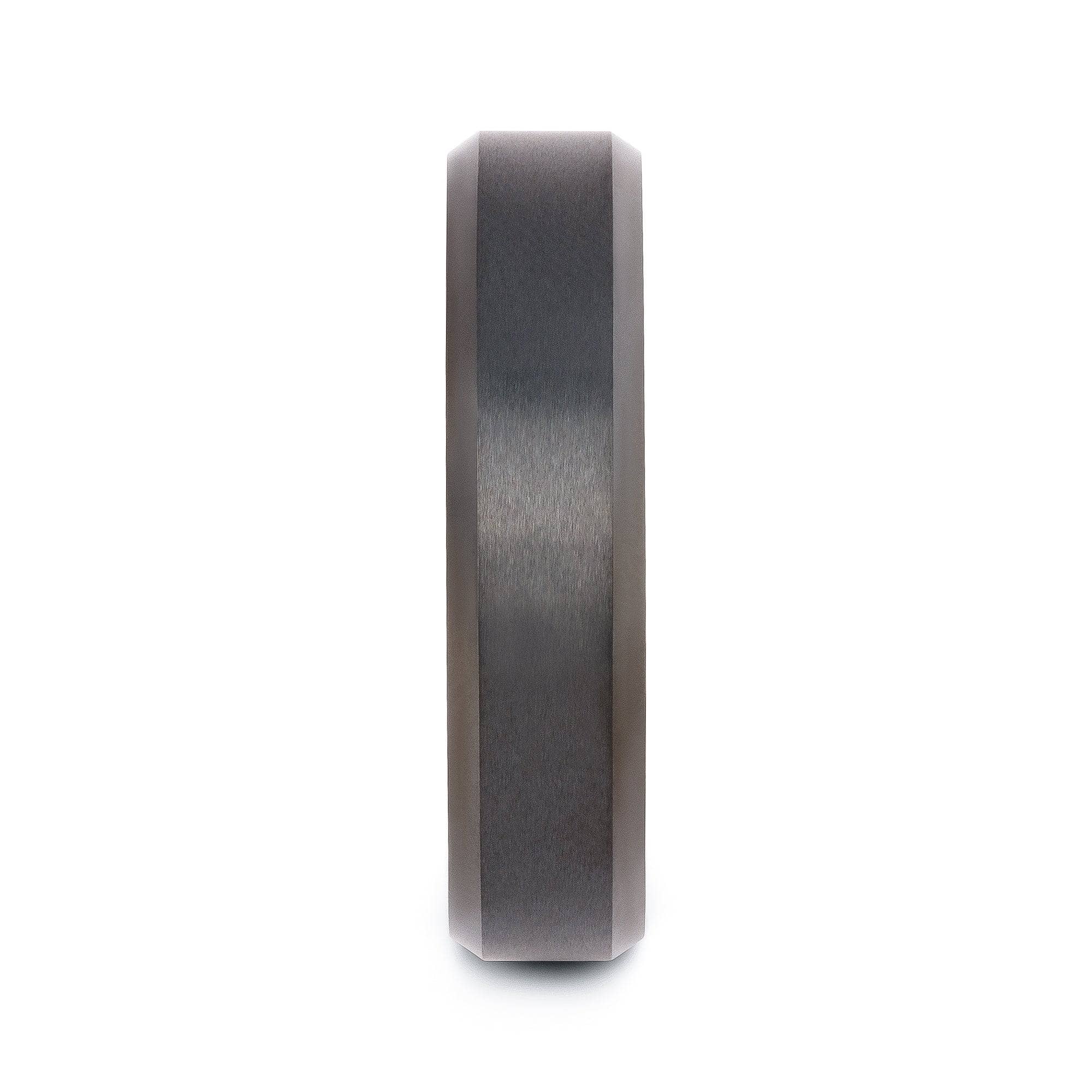Black Tungsten Brushed Wedding Band With Beveled Edges 6MM