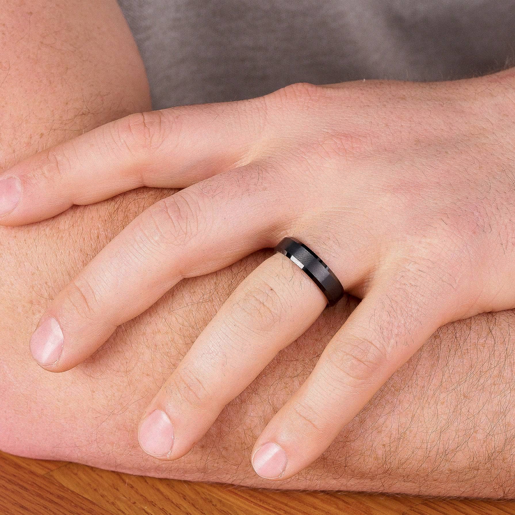 Black Tungsten Brushed Wedding Band With Beveled Edges 6MM