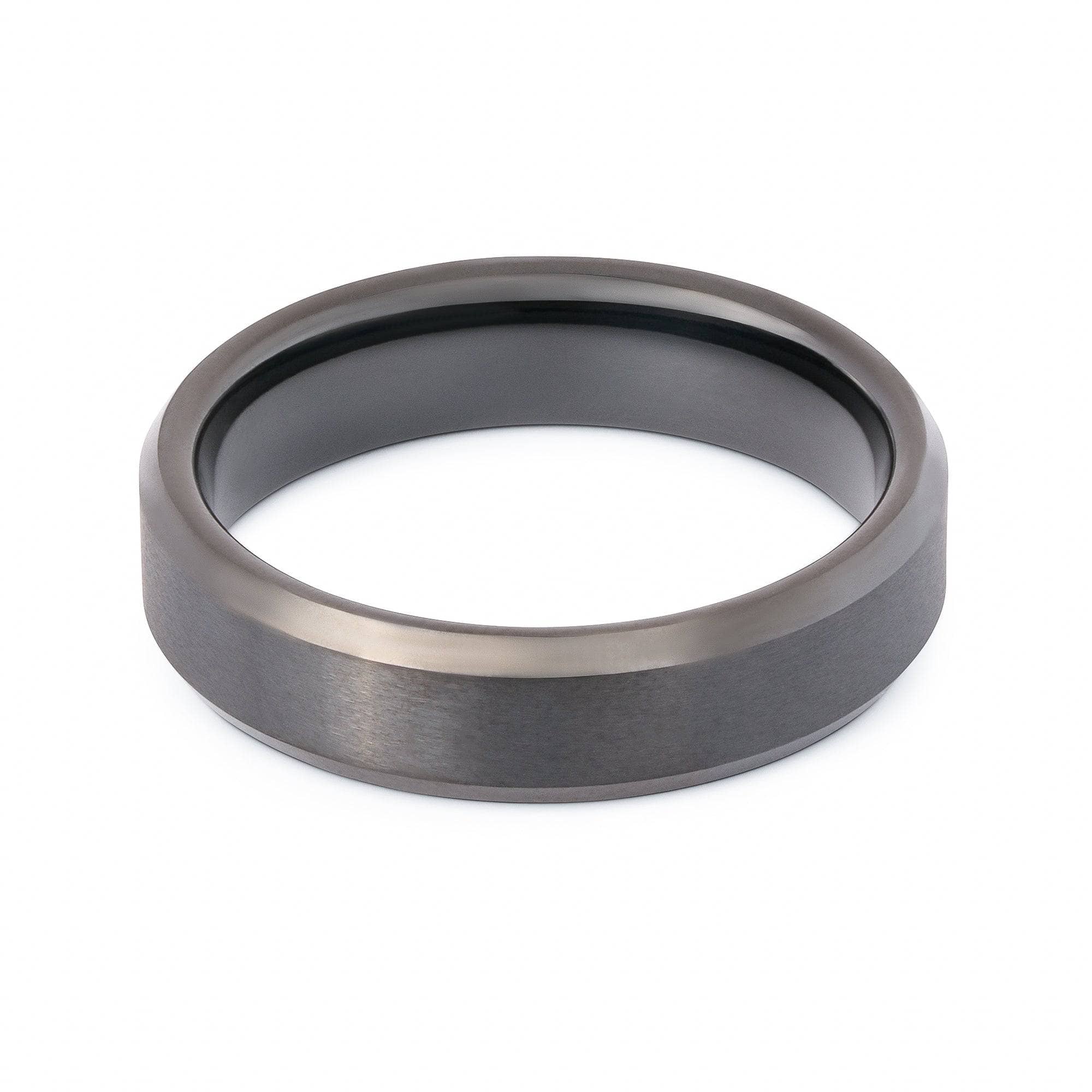 Black Tungsten Brushed Wedding Band With Beveled Edges 6MM