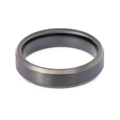 Black Tungsten Brushed Wedding Band With Beveled Edges 6MM