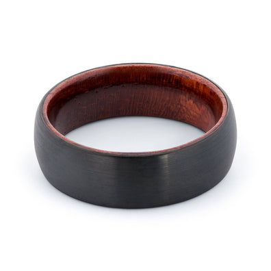 Black Tungsten Domed Wedding Band With African Padauk Wood 8MM
