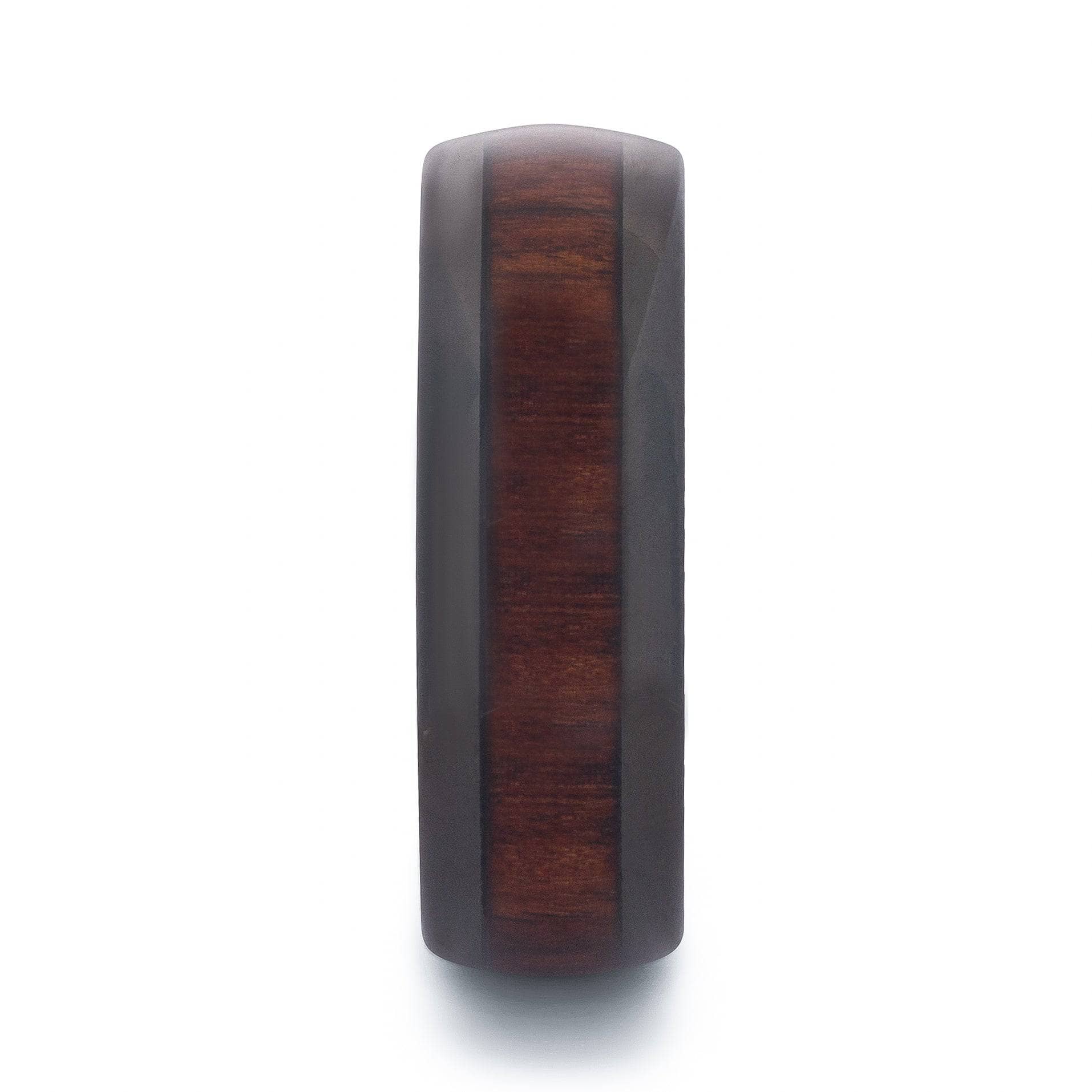 Black Tungsten Domed Wedding Band With Koa Wood 8MM