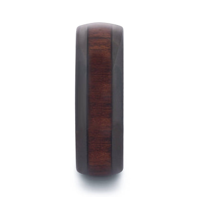 Black Tungsten Domed Wedding Band With Koa Wood 8MM