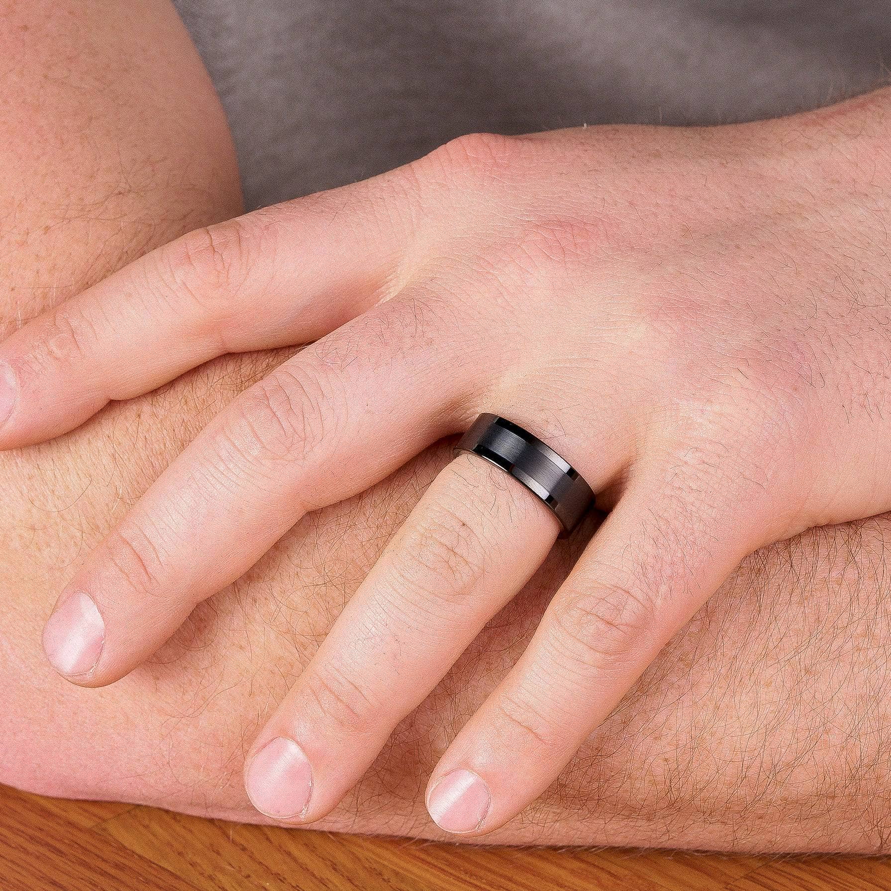 Black Tungsten Polished and Brushed Wedding Band 8MM
