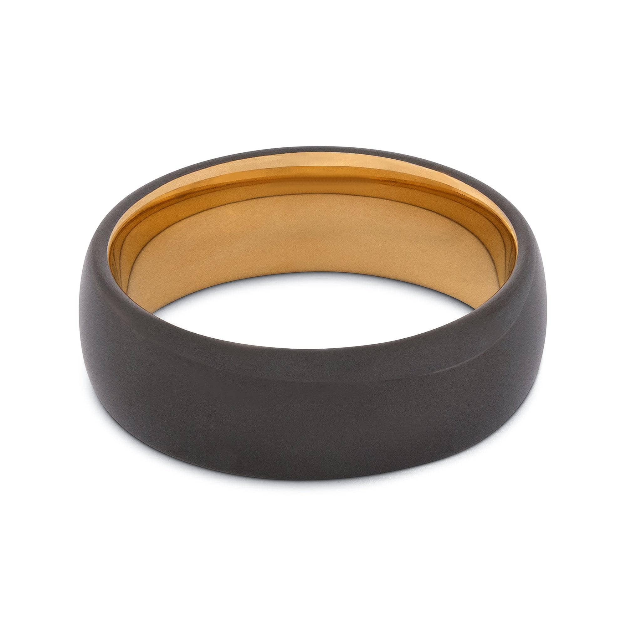 Black Tungsten Polished Wedding Band with Gold Interior 8MM