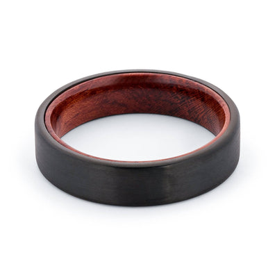 Black Tungsten Wedding Band With African Padauk Wood 6MM