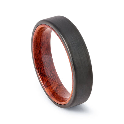 Black Tungsten Wedding Band With African Padauk Wood 6MM