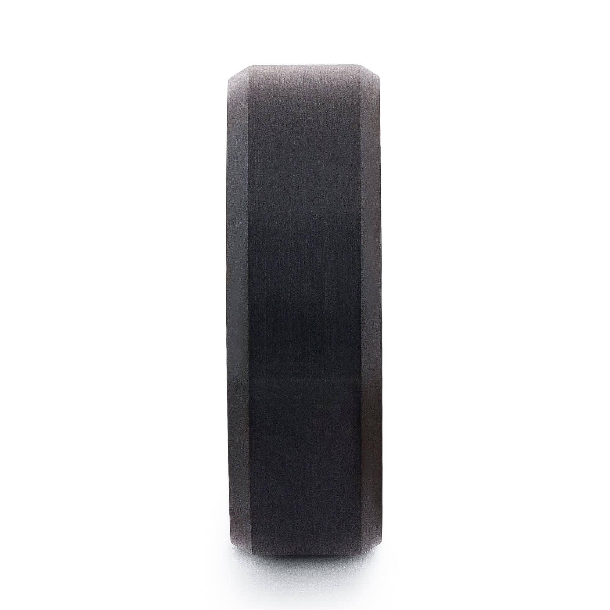 Black Tungsten Wedding Band With African Padauk Wood Interior