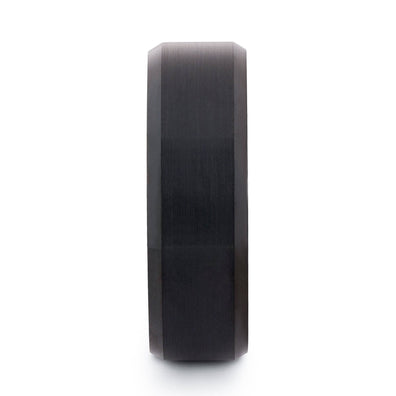 Black Tungsten Wedding Band With African Padauk Wood Interior