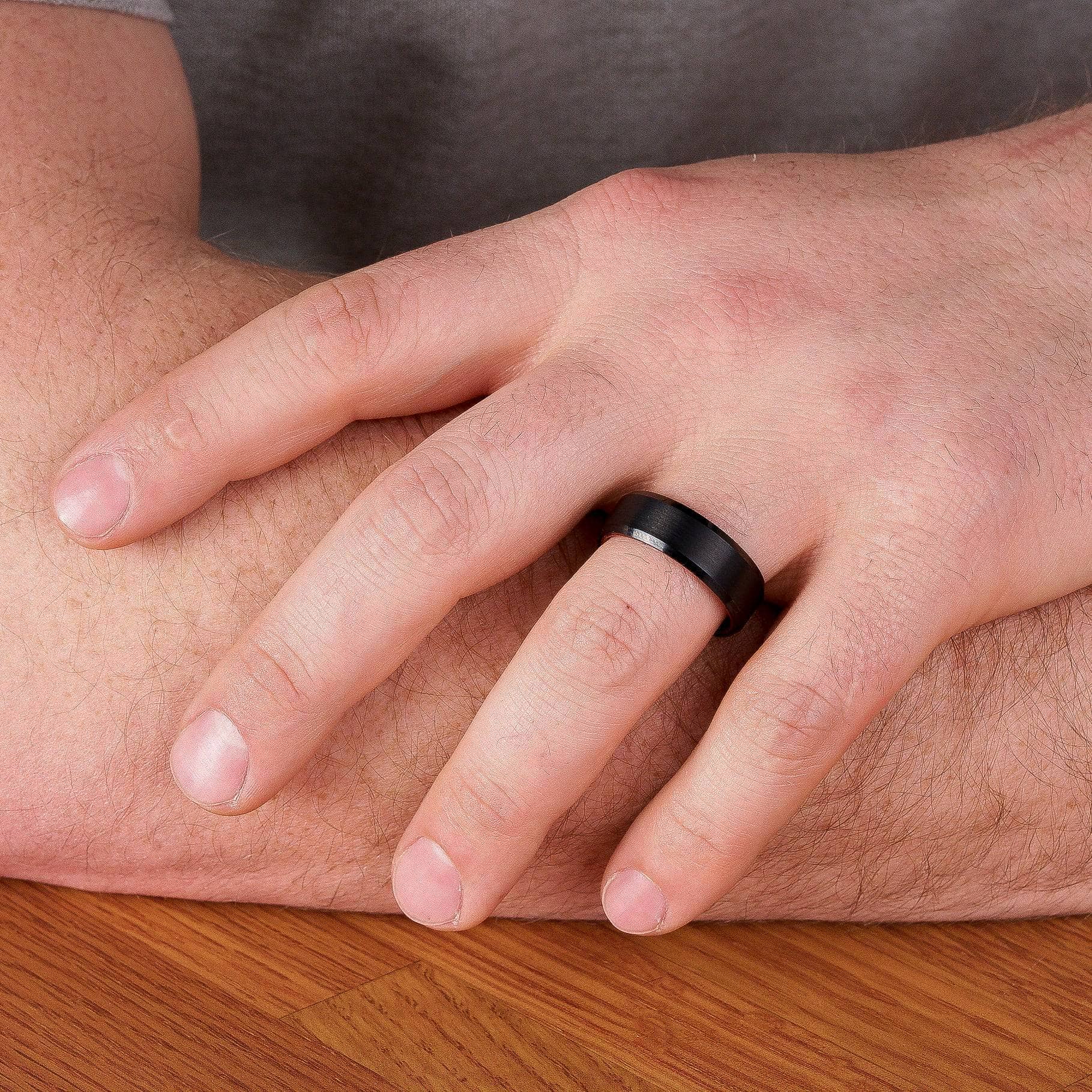 Black Tungsten Wedding Band With African Padauk Wood Interior