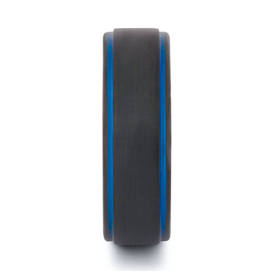 Black Tungsten Wedding Band with Blue Plated Sides 8MM