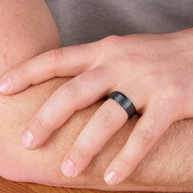 Black Tungsten Wedding Band with Blue Plated Sides 8MM