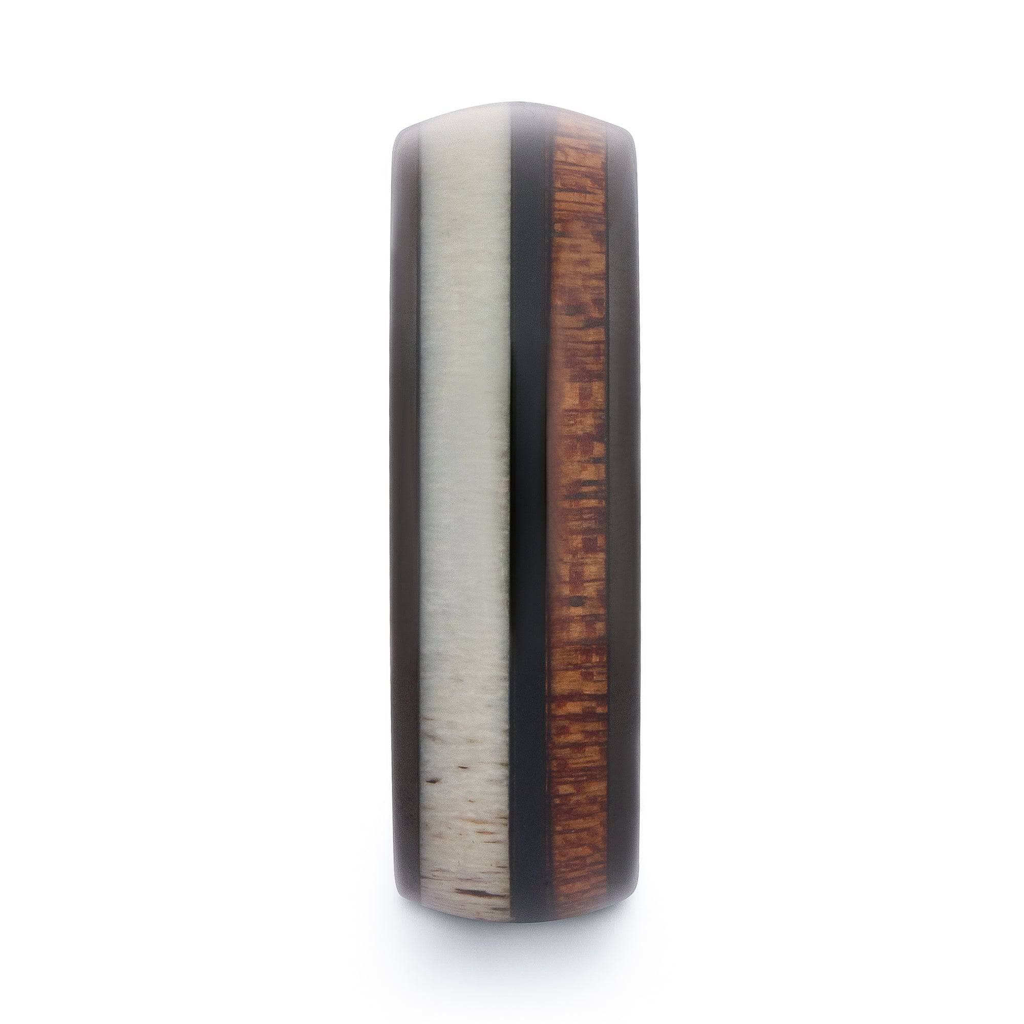 Black Tungsten Wedding Band With Deer Antler And Pear Wood