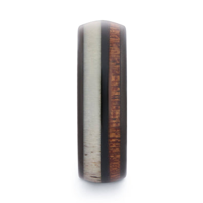 Black Tungsten Wedding Band With Deer Antler And Pear Wood