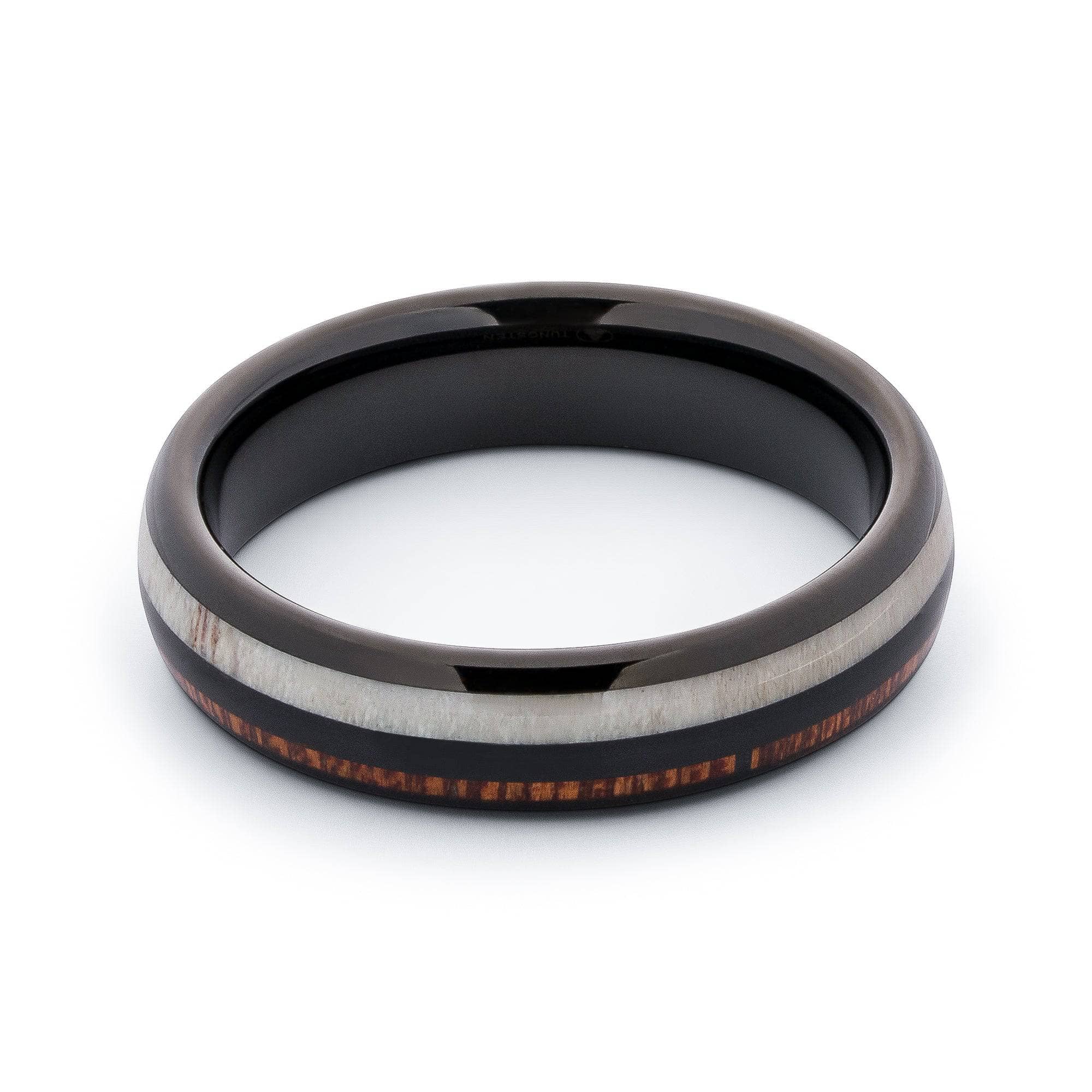 Black Tungsten Wedding Band With Deer Antler And Pear Wood 6MM