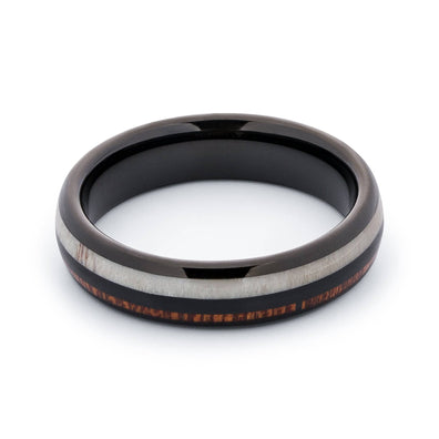 Black Tungsten Wedding Band With Deer Antler And Pear Wood 6MM