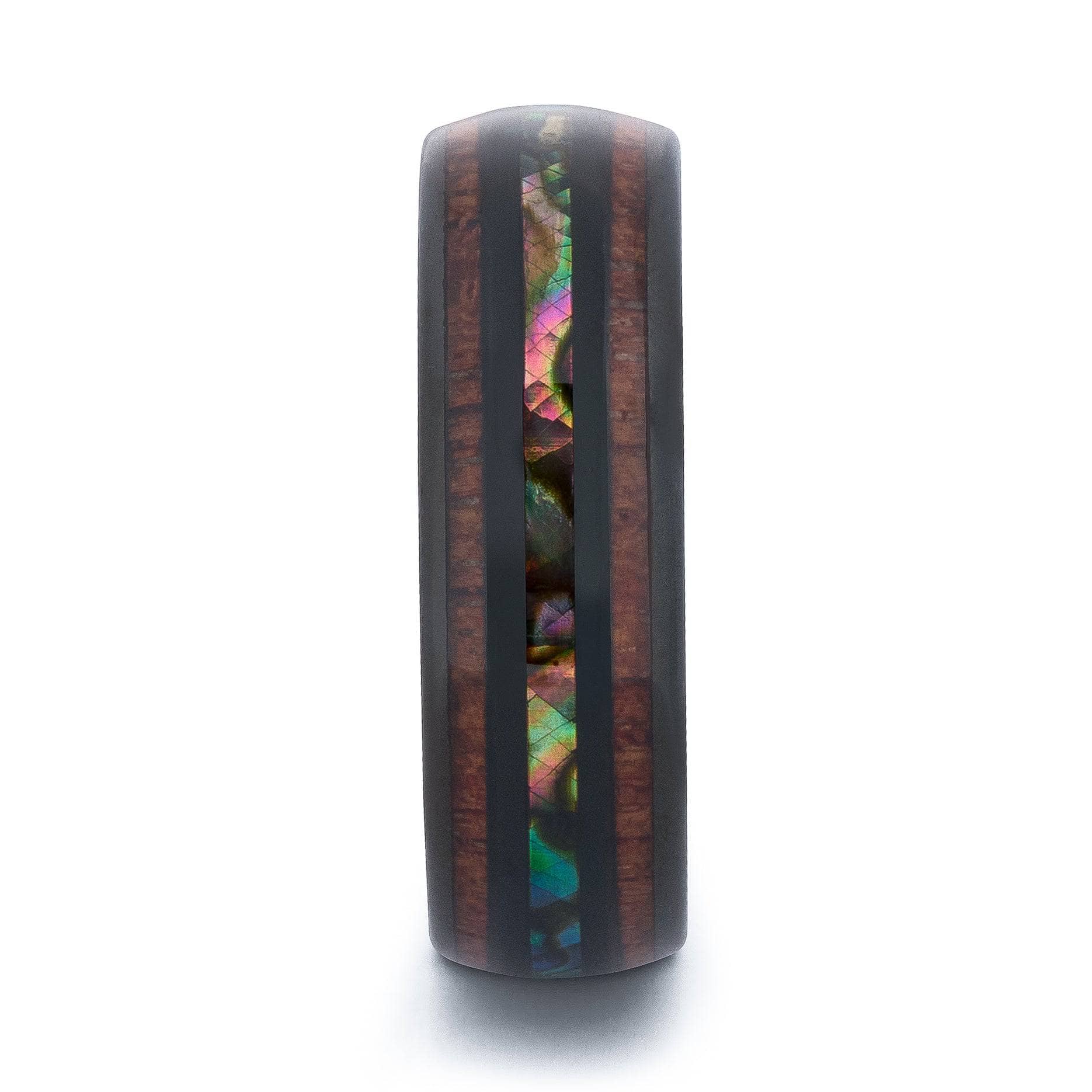 Black Tungsten Wedding Band With Double Pear Wood And Shell