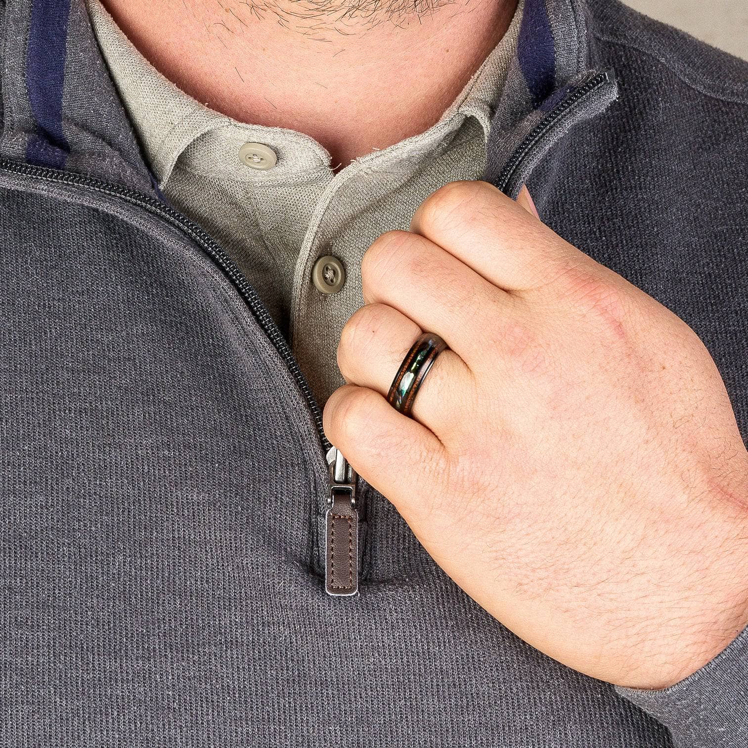 Black Tungsten Wedding Band With Double Pear Wood And Shell