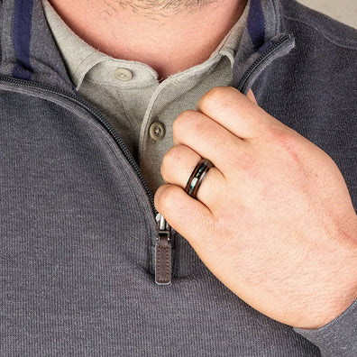 Black Tungsten Wedding Band With Double Pear Wood And Shell