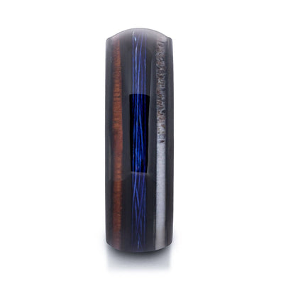 Black Tungsten Wedding Band with Fishing Line and Koa Wood and Deer Antler 8MM