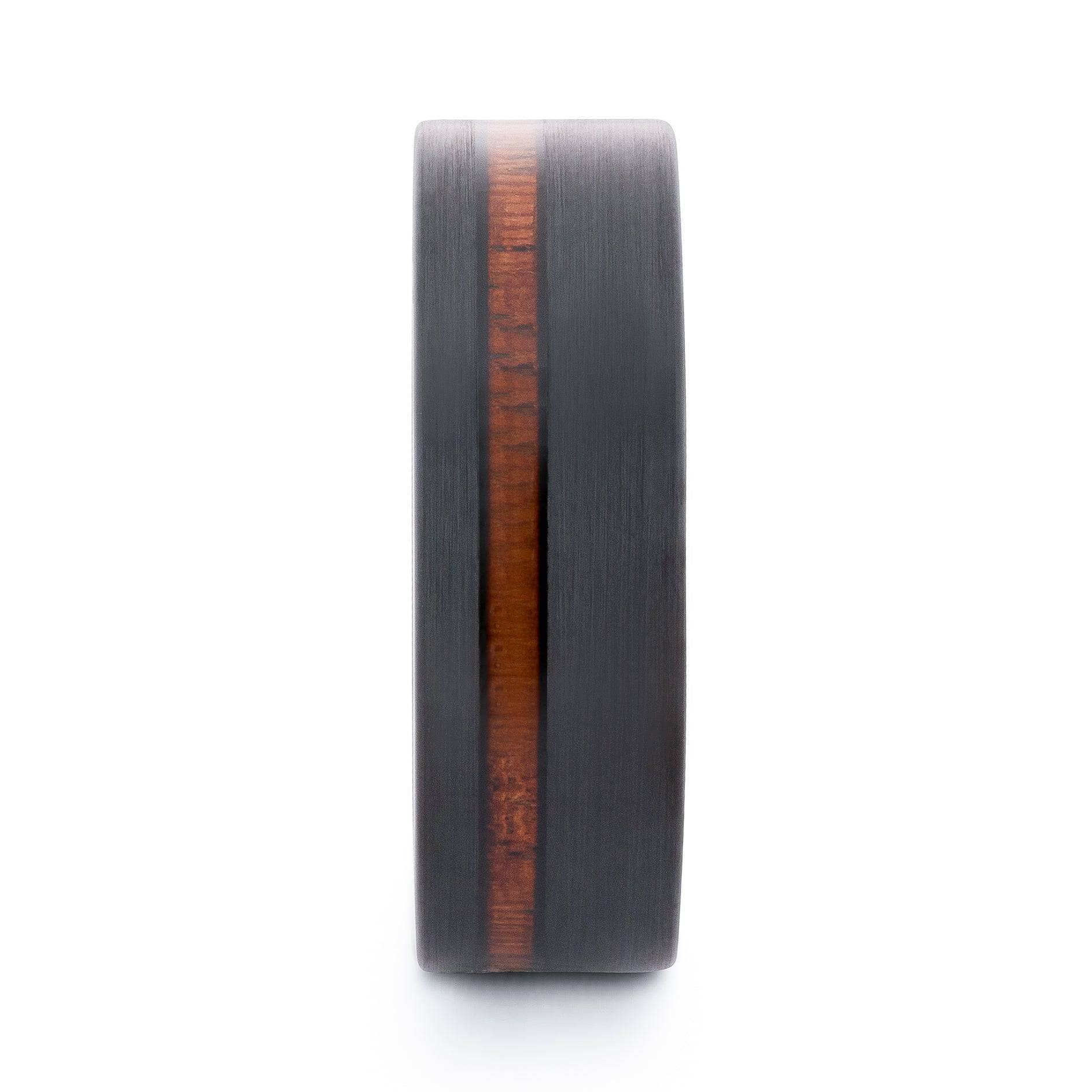 Black Tungsten Wedding Band With Flat Surface And Pear Wood