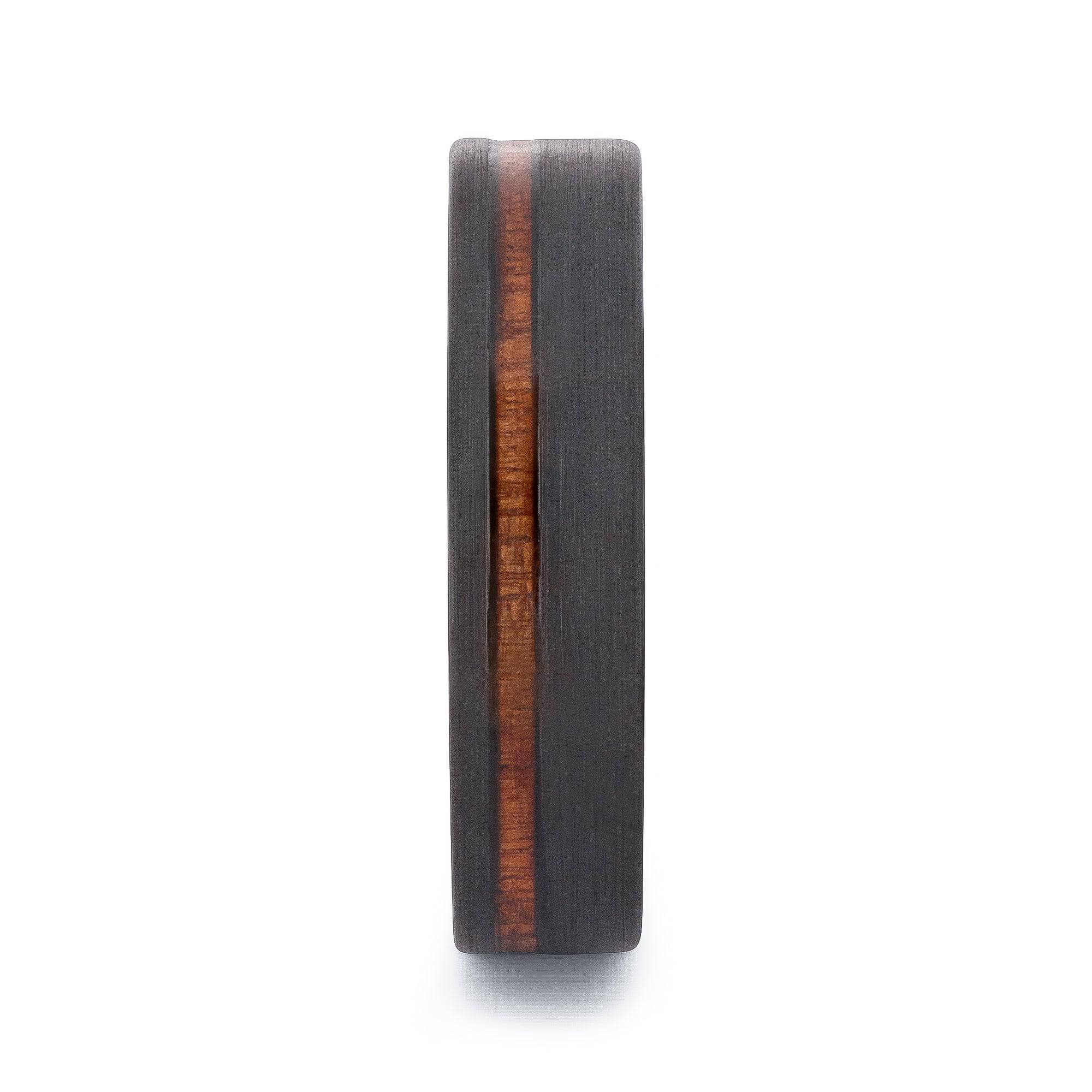 Black Tungsten Wedding Band With Flat Surface And Pear Wood 6MM