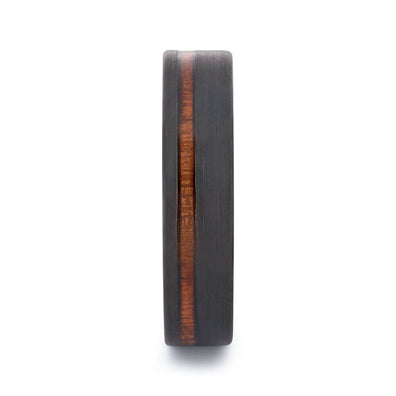 Black Tungsten Wedding Band With Flat Surface And Pear Wood 6MM
