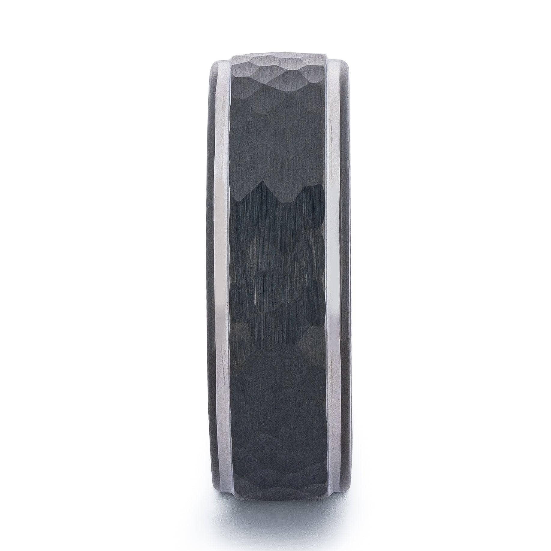 Black Tungsten Wedding Band With Raised Hammered Inlay