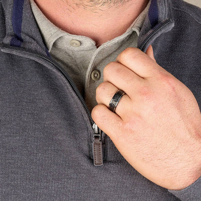 Black Tungsten Wedding Band With Raised Hammered Inlay