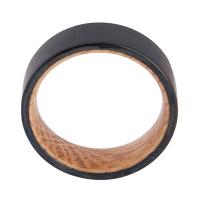 Black Tungsten Wedding Band With Whiskey Barrel Wood Interior