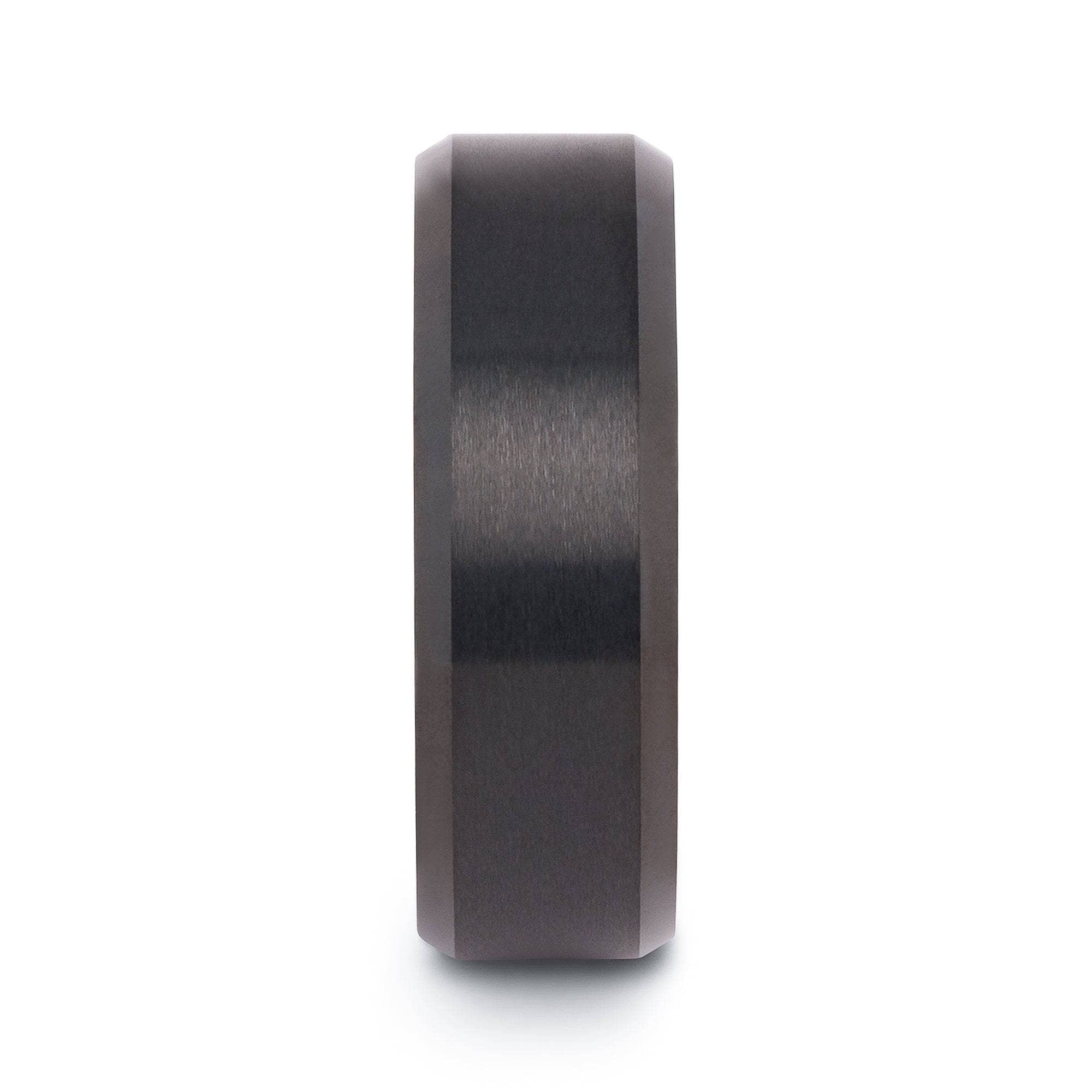 Brushed Black Tungsten Wedding Band With Beveled Adges