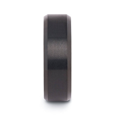 Brushed Black Tungsten Wedding Band With Beveled Adges
