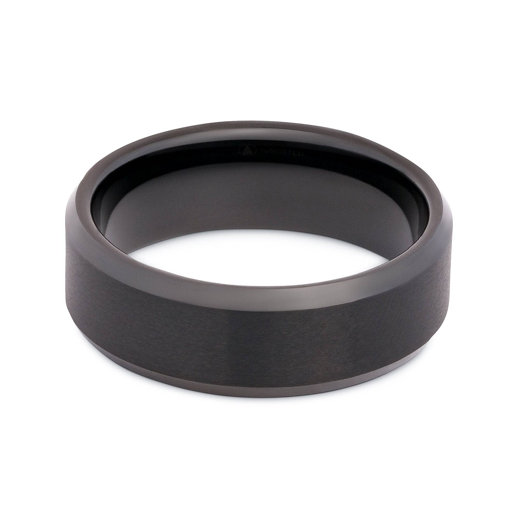 Brushed Black Tungsten Wedding Band With Beveled Adges