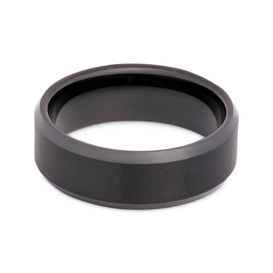 Brushed Black Tungsten Wedding Band With Beveled Adges