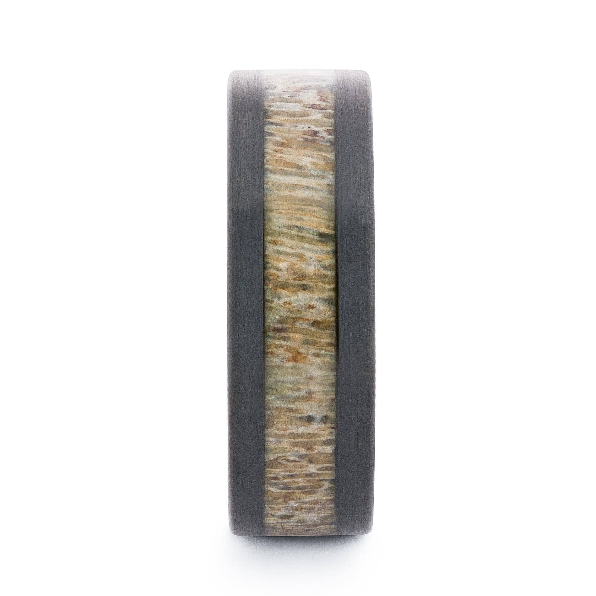 Brushed Black Tungsten Wedding Band With Deer Antler
