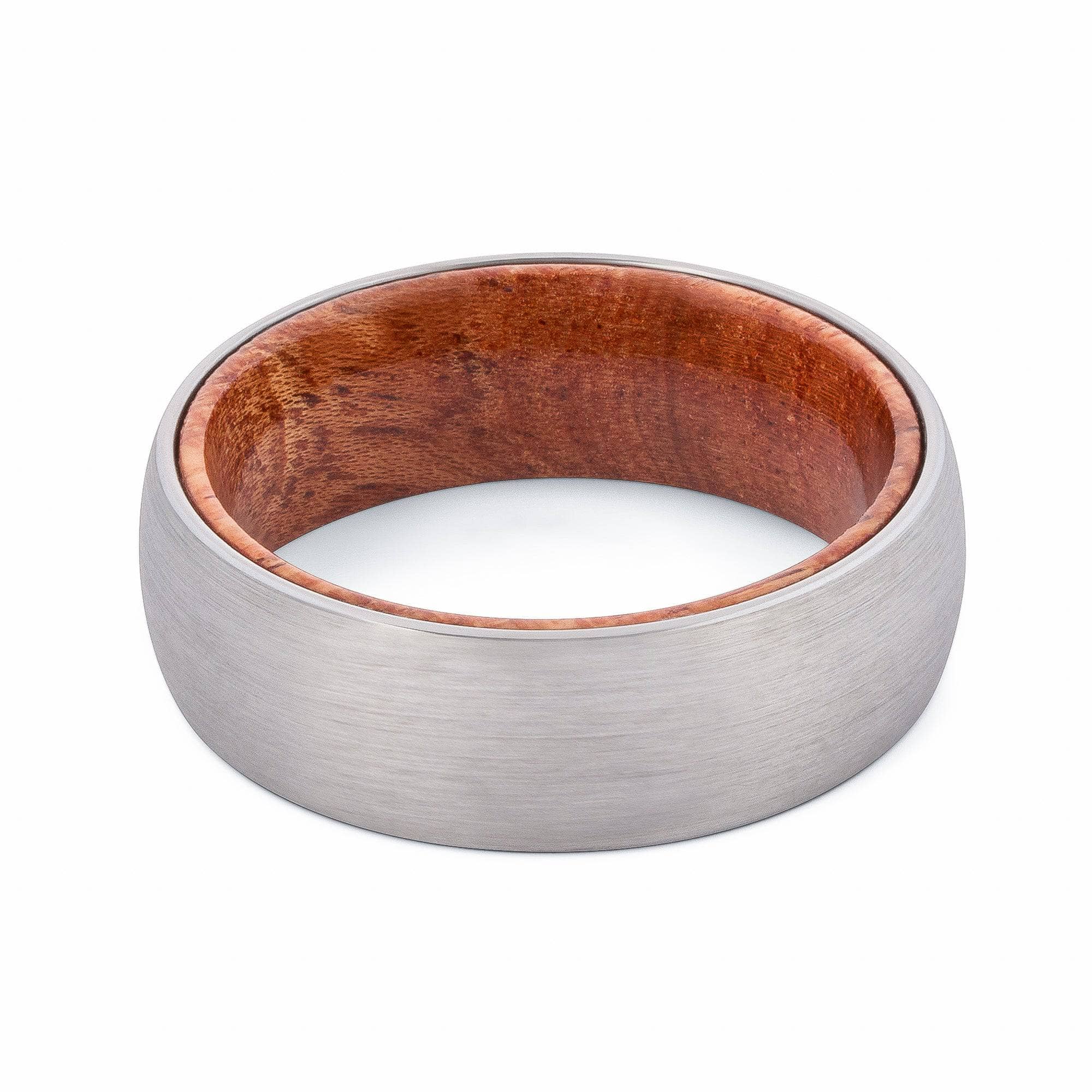 Brushed Tungsten Wedding Band With African Padauk Wood Interior - Domed