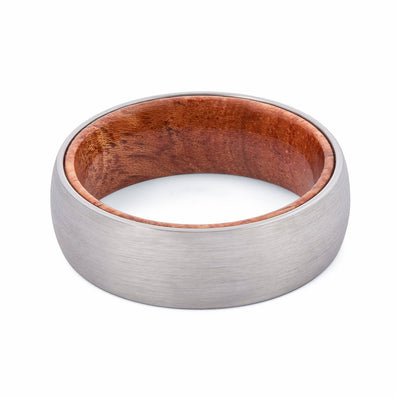 Brushed Tungsten Wedding Band With African Padauk Wood Interior - Domed