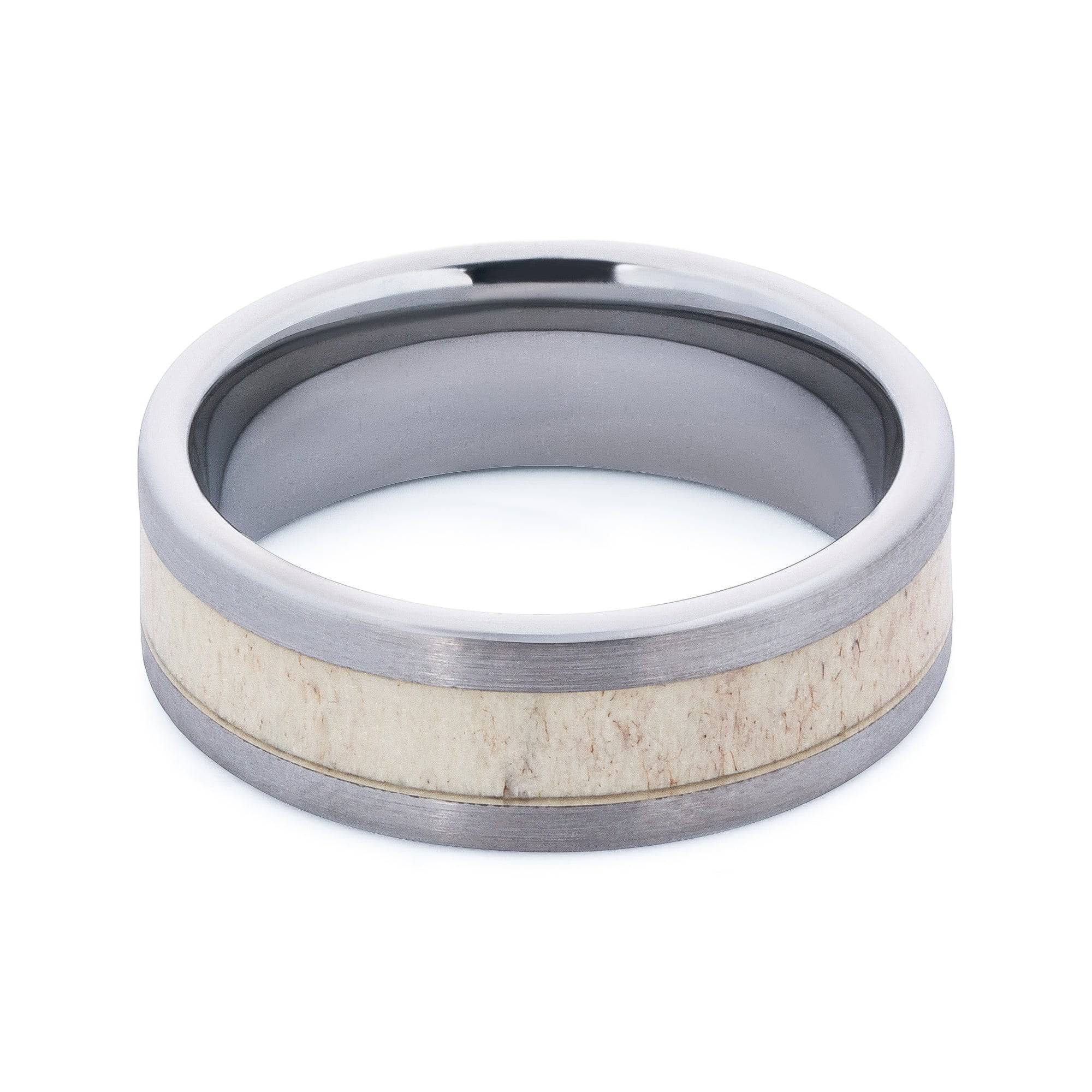 Brushed Tungsten Wedding Band With Deer Antler