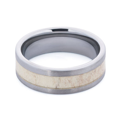 Brushed Tungsten Wedding Band With Deer Antler