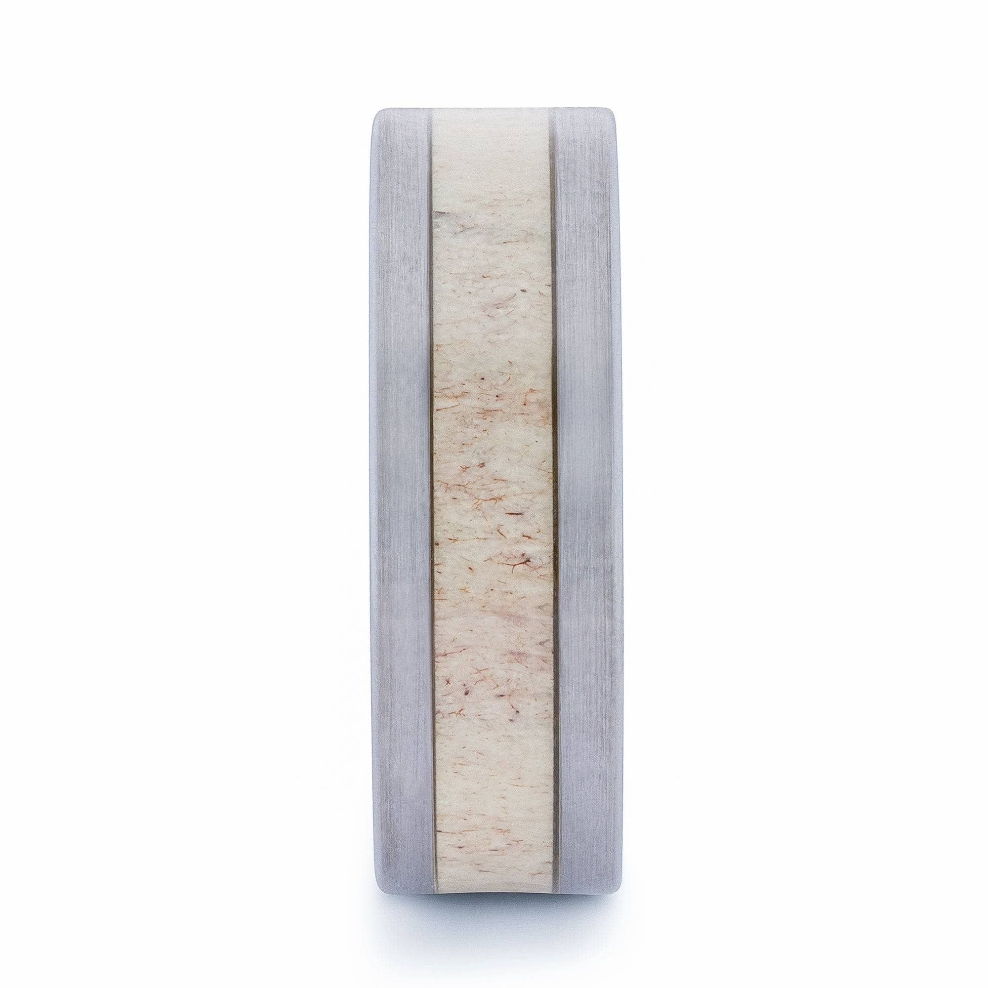 Brushed Tungsten Wedding Band With Deer Antler