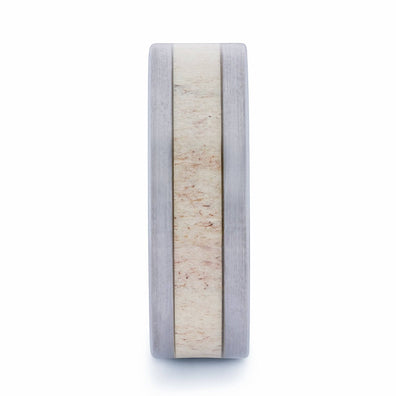 Brushed Tungsten Wedding Band With Deer Antler